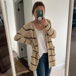 Cream Striped Knit Cardigan S
